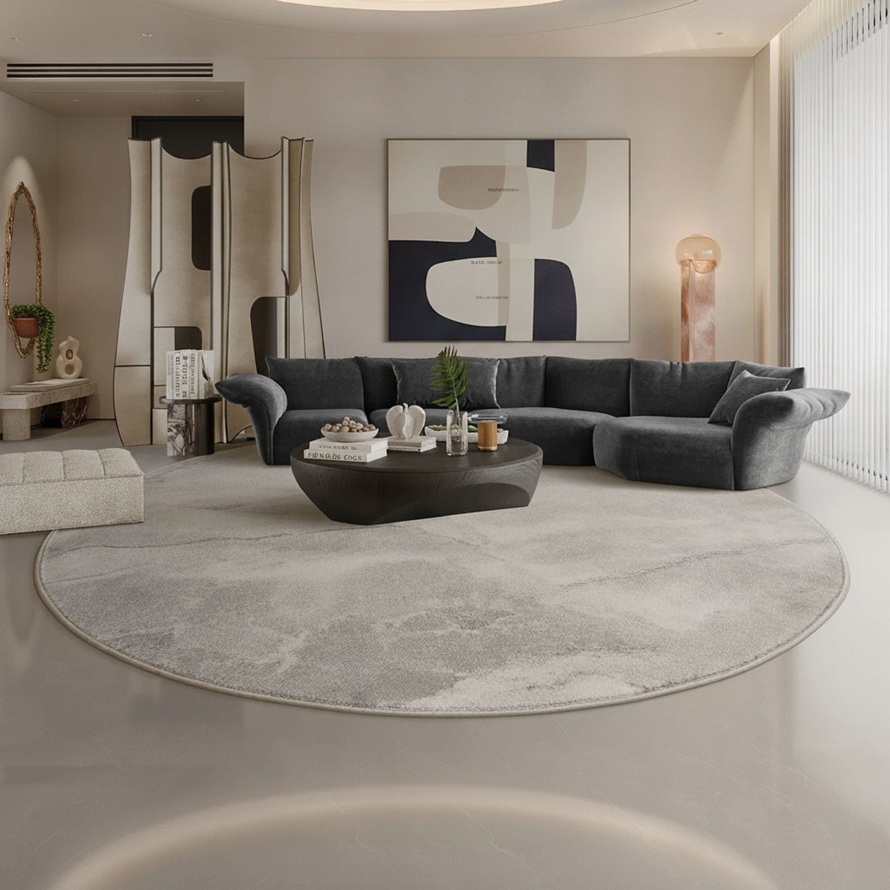 Modern Minimalist Round Rug lifestyle 3