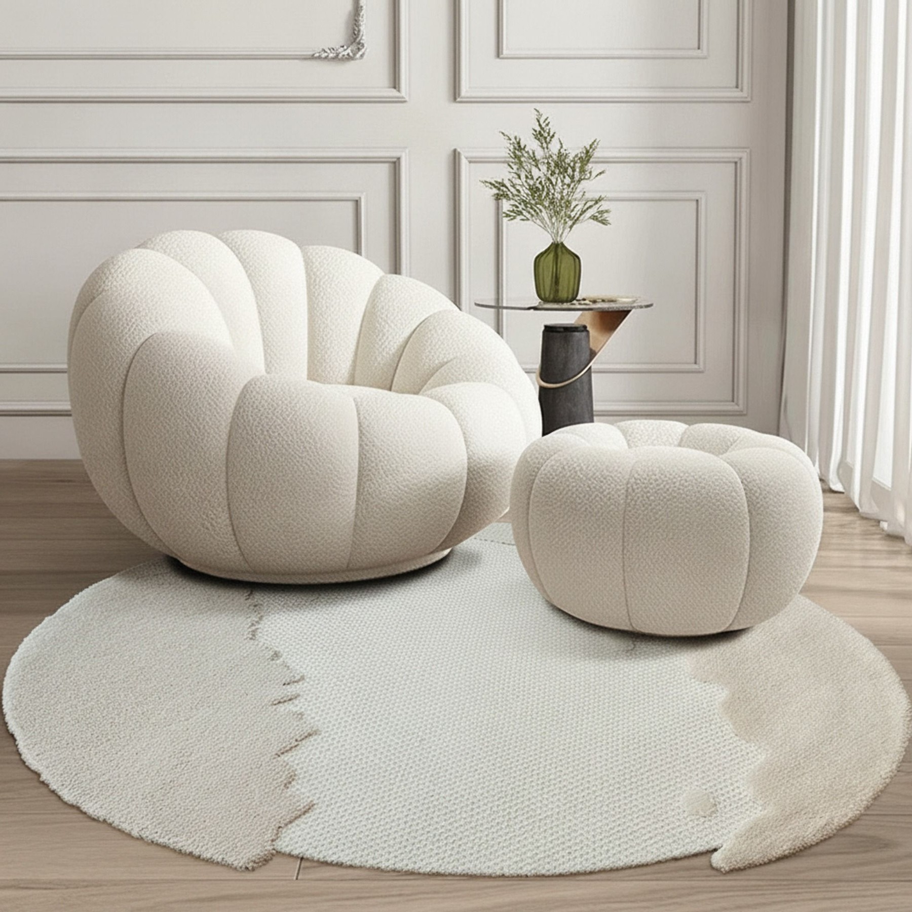 Round Wool-Lined Wave Rug lifestyle 1