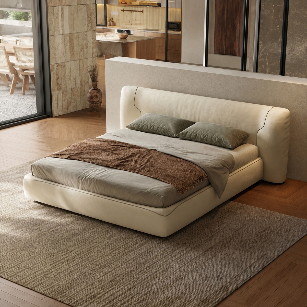 Minimalist Leather Upholstered Bed lifestyle 1