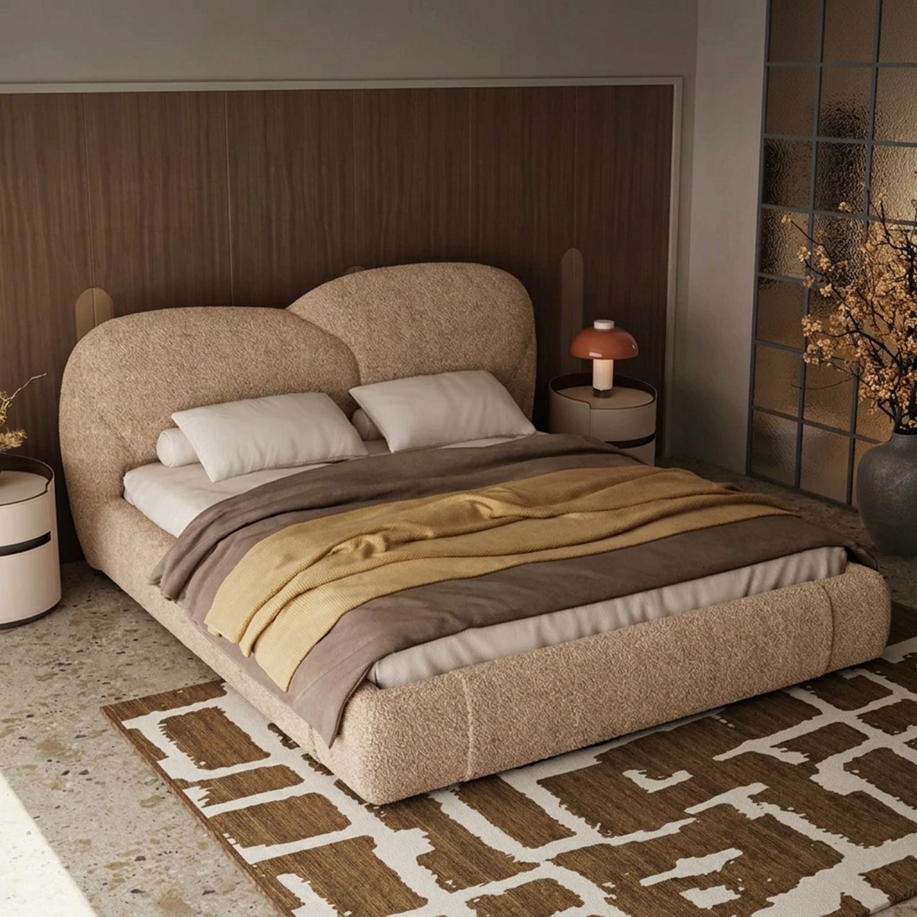 Curved Chenille Upholstered Bed lifestyle 1