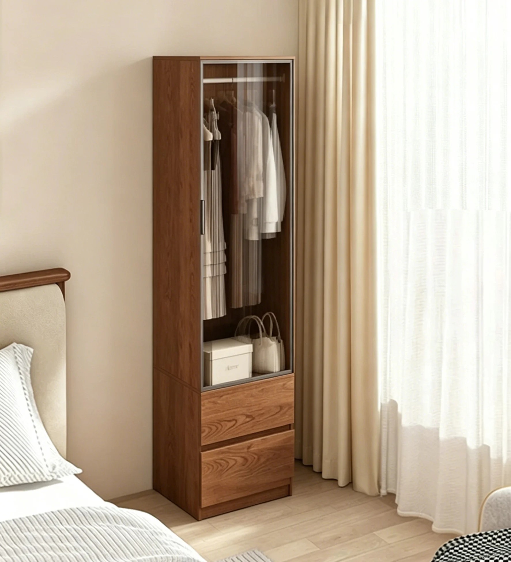 Vintage Wood Wardrobe with Glass Doors lifestyle 1