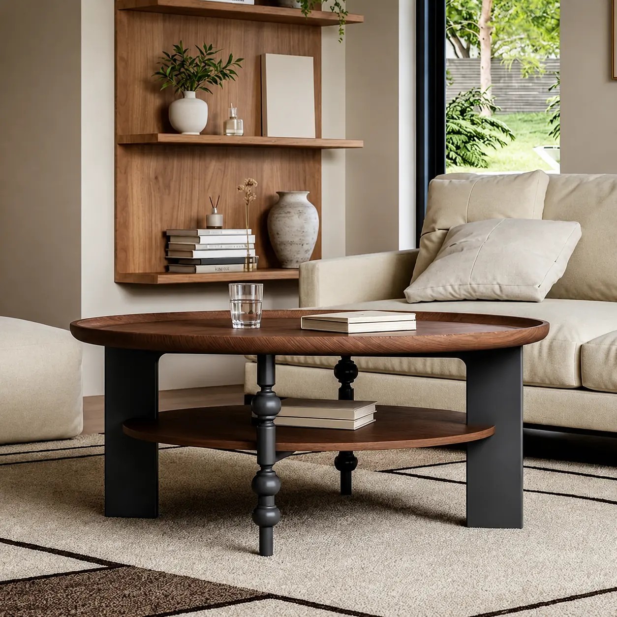 Mid-Century Solid Wood Round Coffee Table lifestyle 3