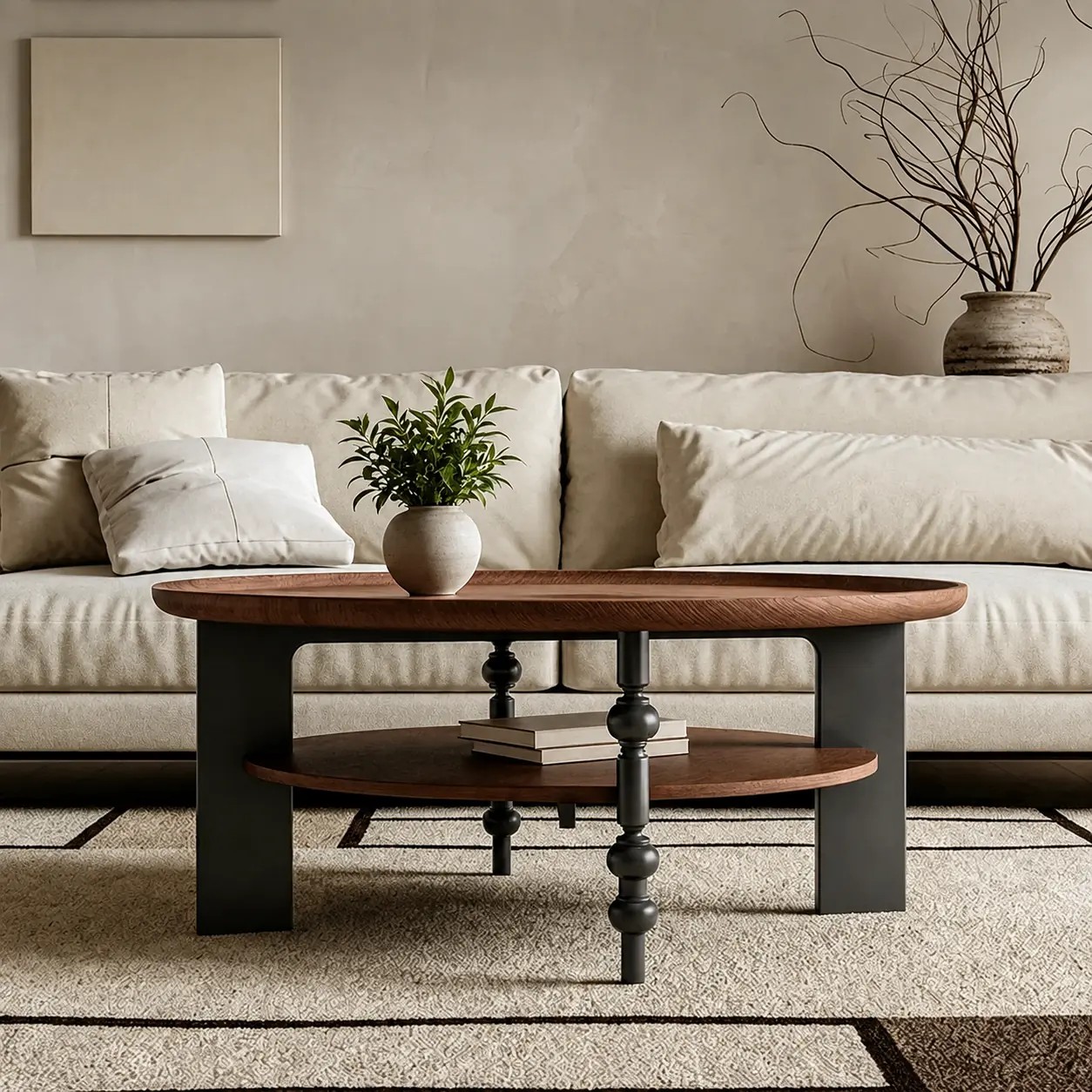 Mid-Century Solid Wood Round Coffee Table lifestyle 2