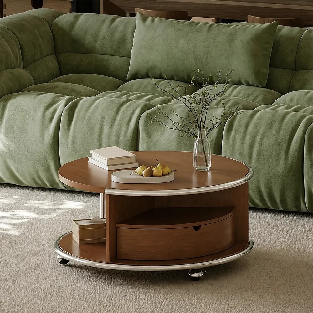 Mid-Century Round Cherry Coffee Table lifestyle 3