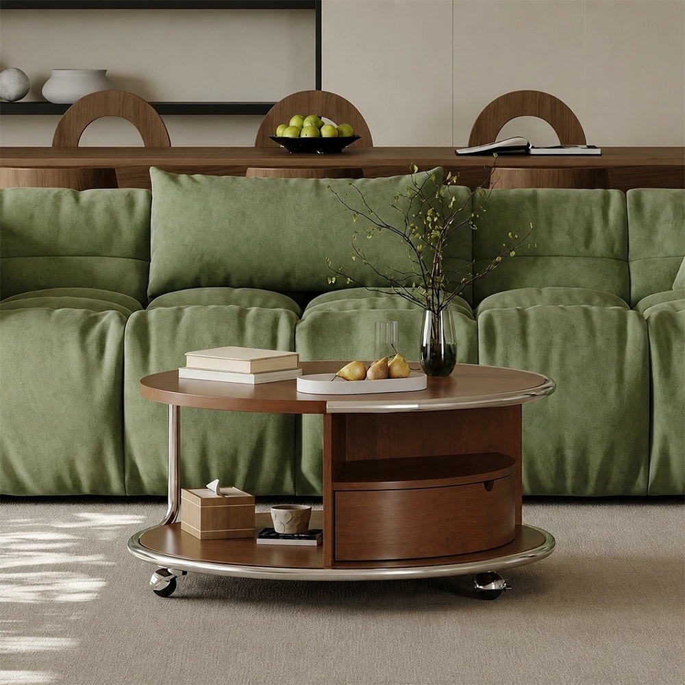Mid-Century Round Cherry Coffee Table lifestyle 2