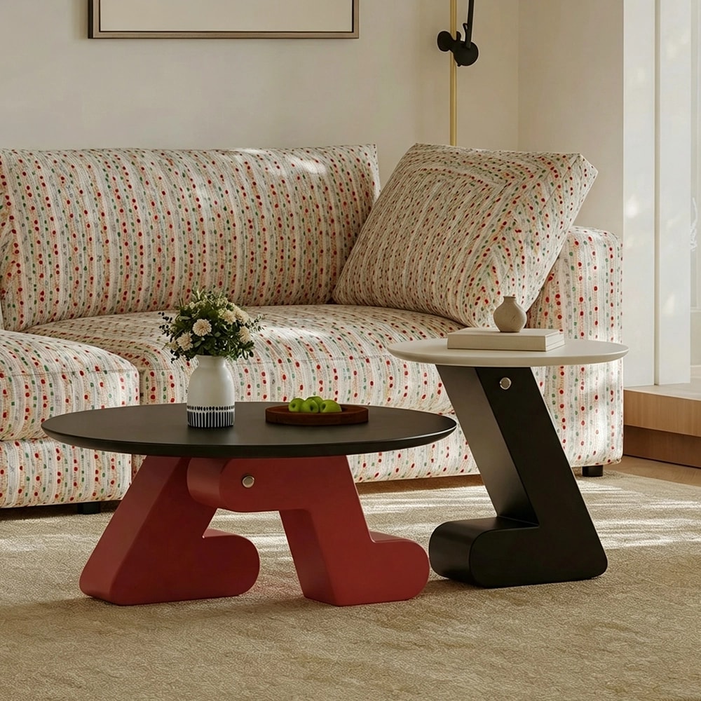 Minimalist Round Engineered Wood Coffee Table Set lifestyle 3