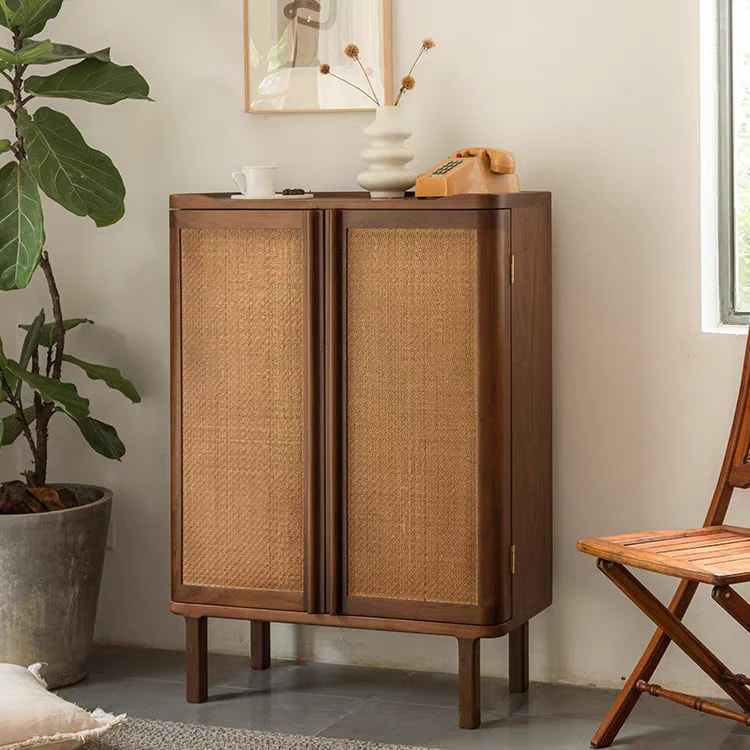 Solid Ash Rattan Shoe Cabinet lifestyle 1
