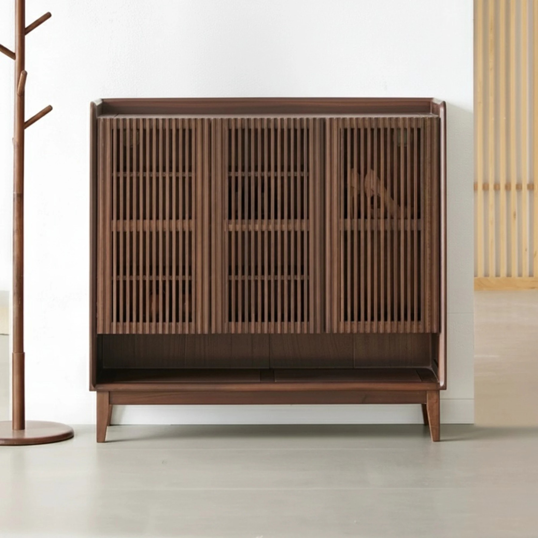 Black Walnut Slatted Shoe Cabinet lifestyle 1
