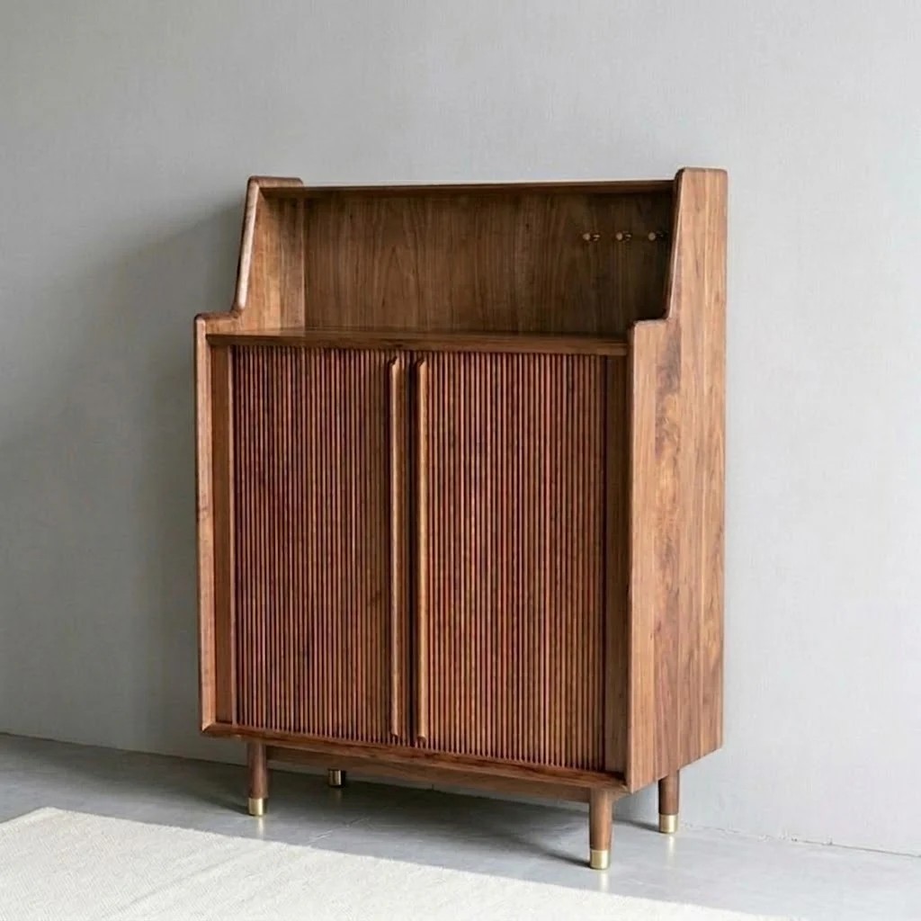 Slatted Black Walnut Shoe Cabinet lifestyle 1