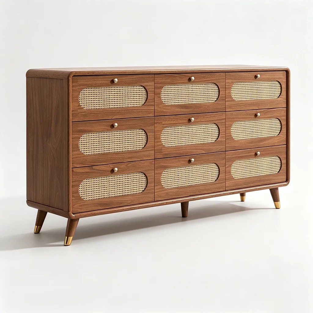Auburn Wood & Rattan Storage Cabinet lifestyle 1