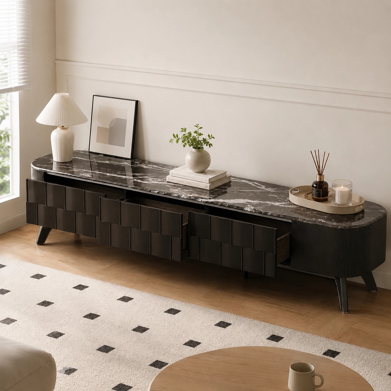 Black Stone Top TV Stand lifestyle 3