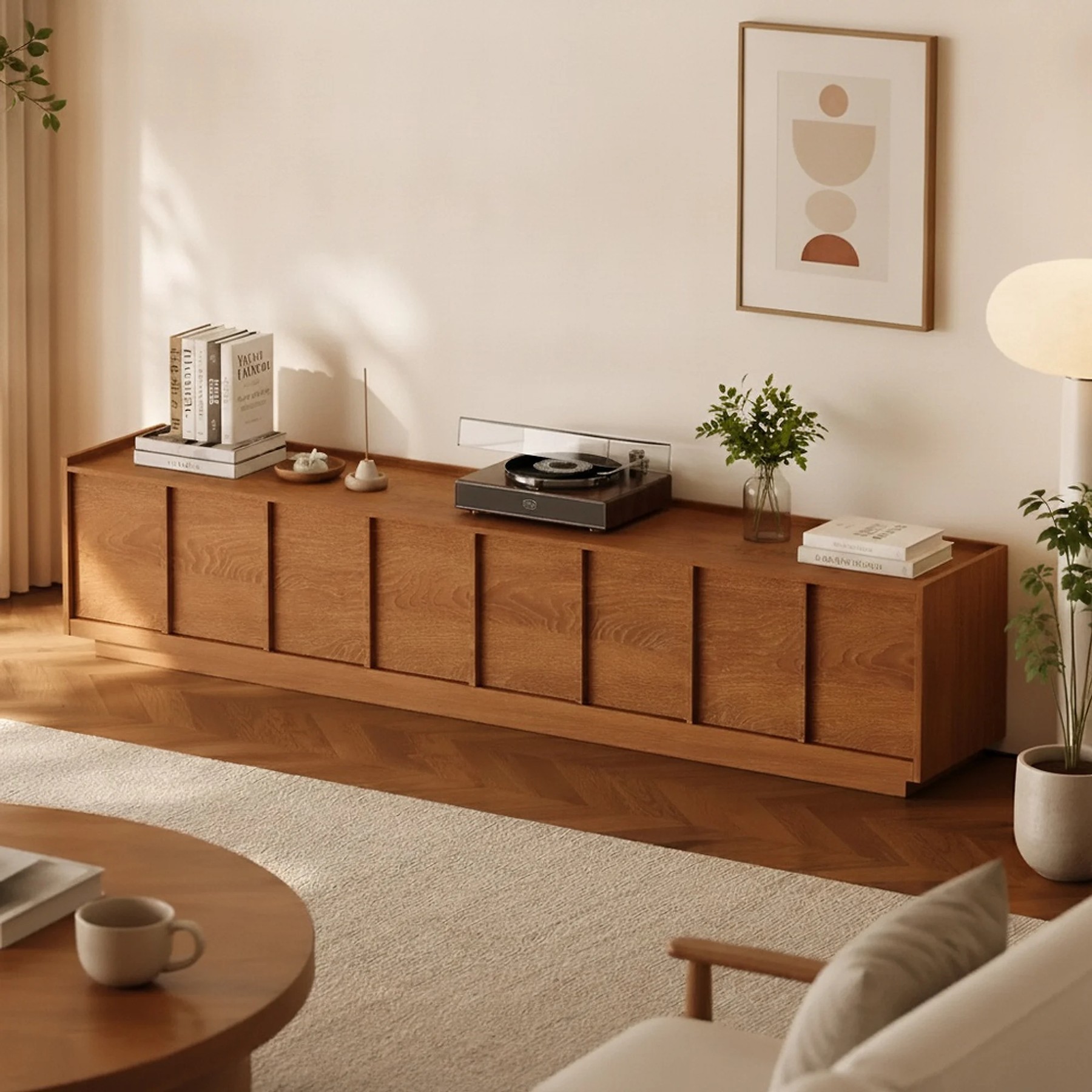 Walnut Minimalist TV Cabinet lifestyle 3