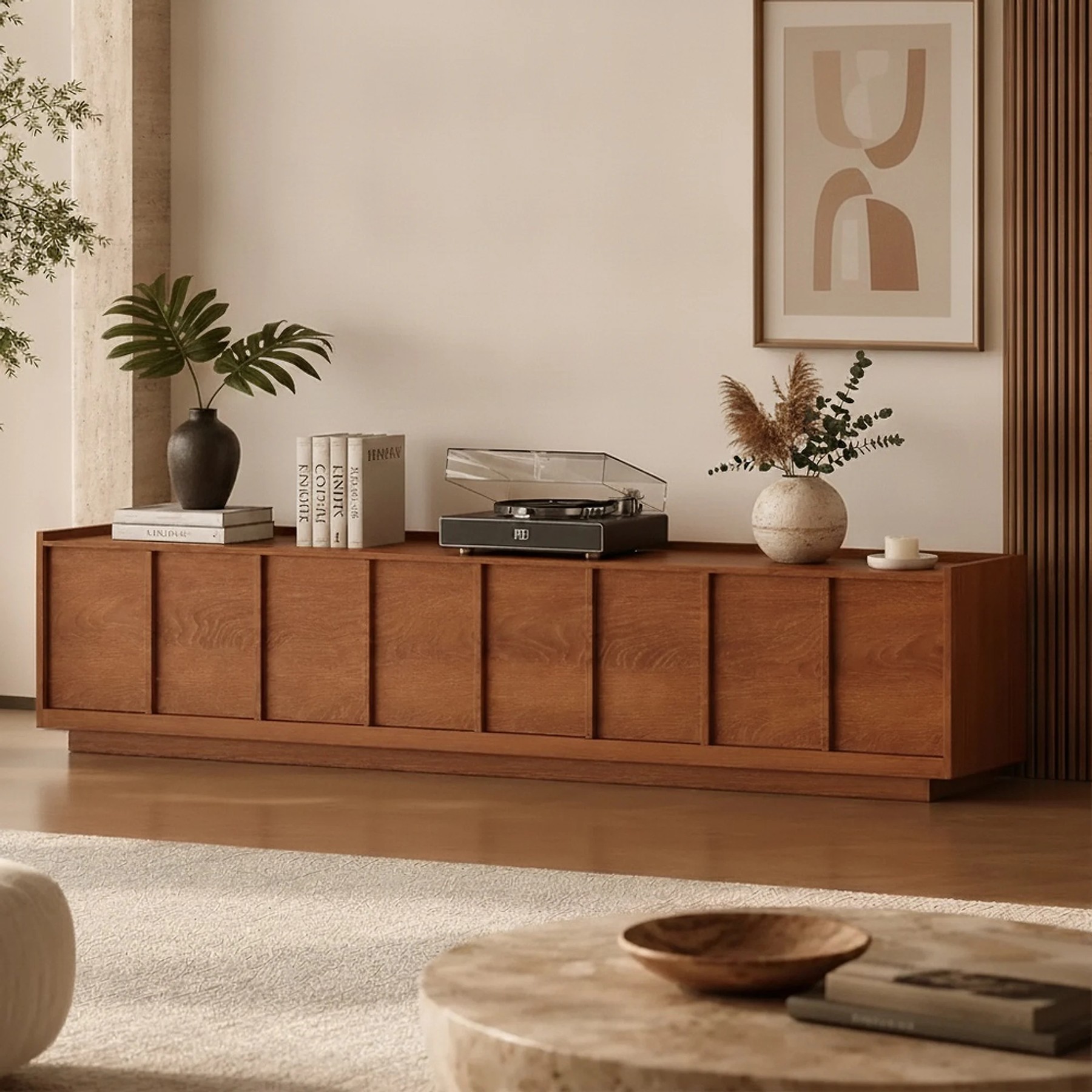 Walnut Minimalist TV Cabinet lifestyle 2
