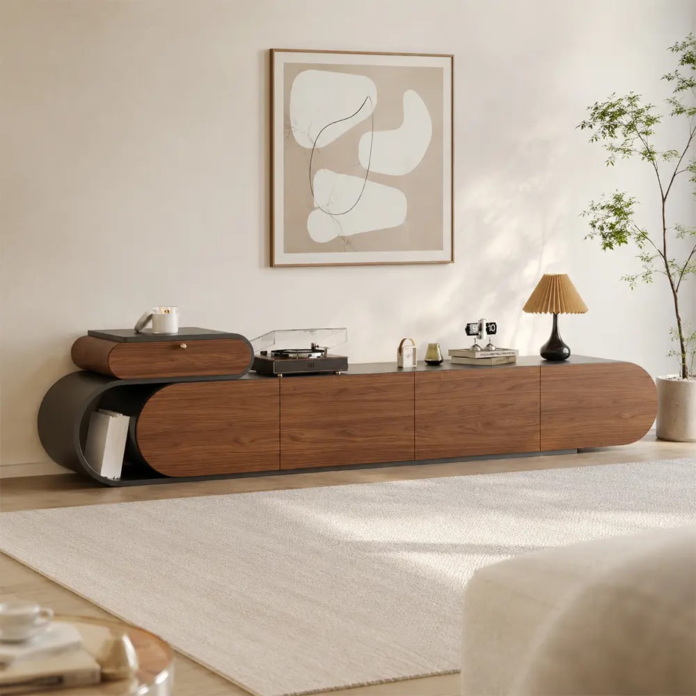 Walnut Veneer Extendable TV Stand lifestyle 2