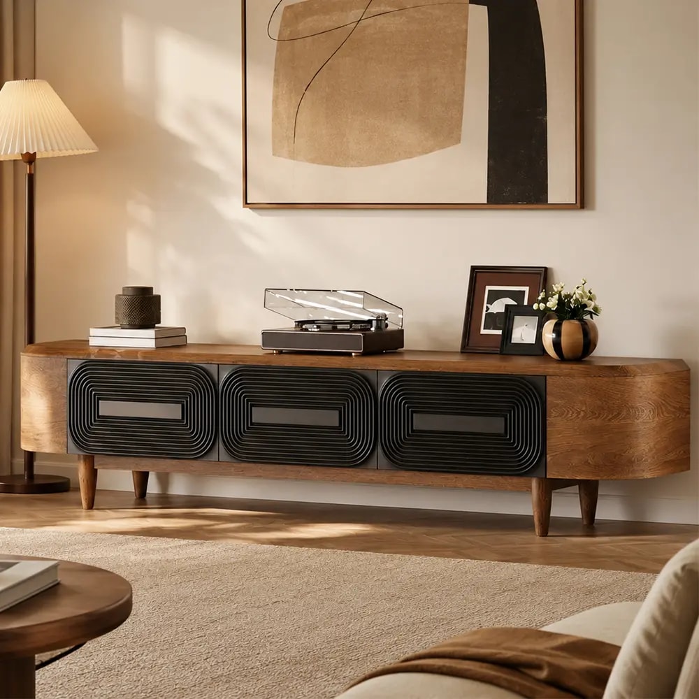 Solid Wood Wave Pattern TV Cabinet lifestyle 3