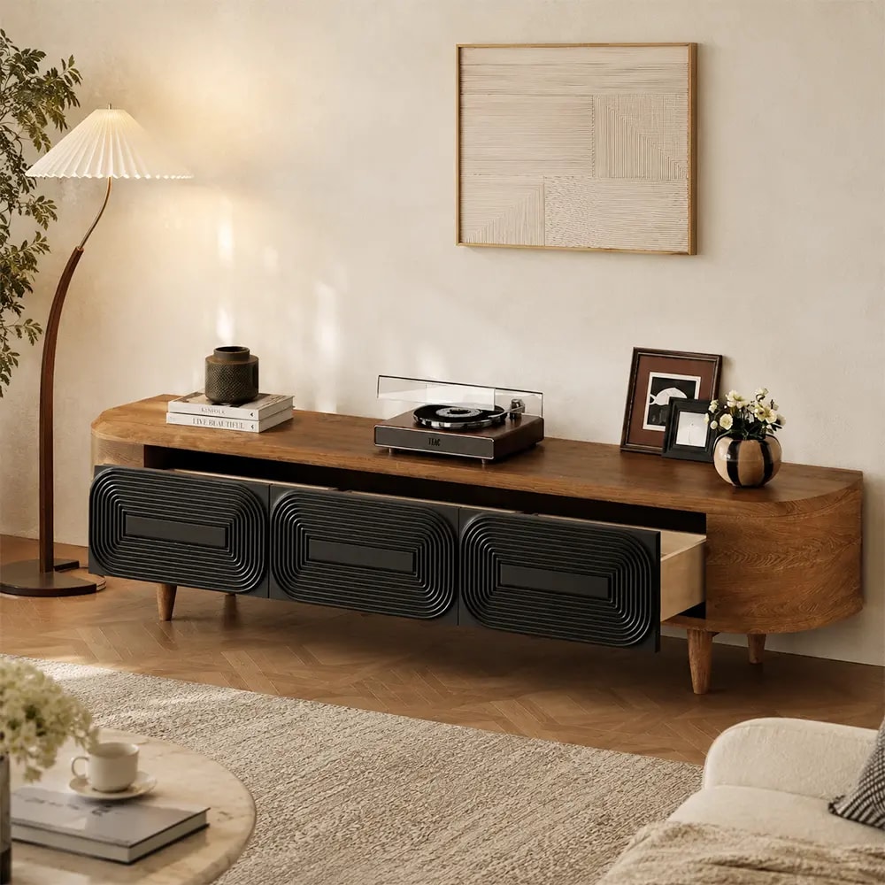 Solid Wood Wave Pattern TV Cabinet lifestyle 2