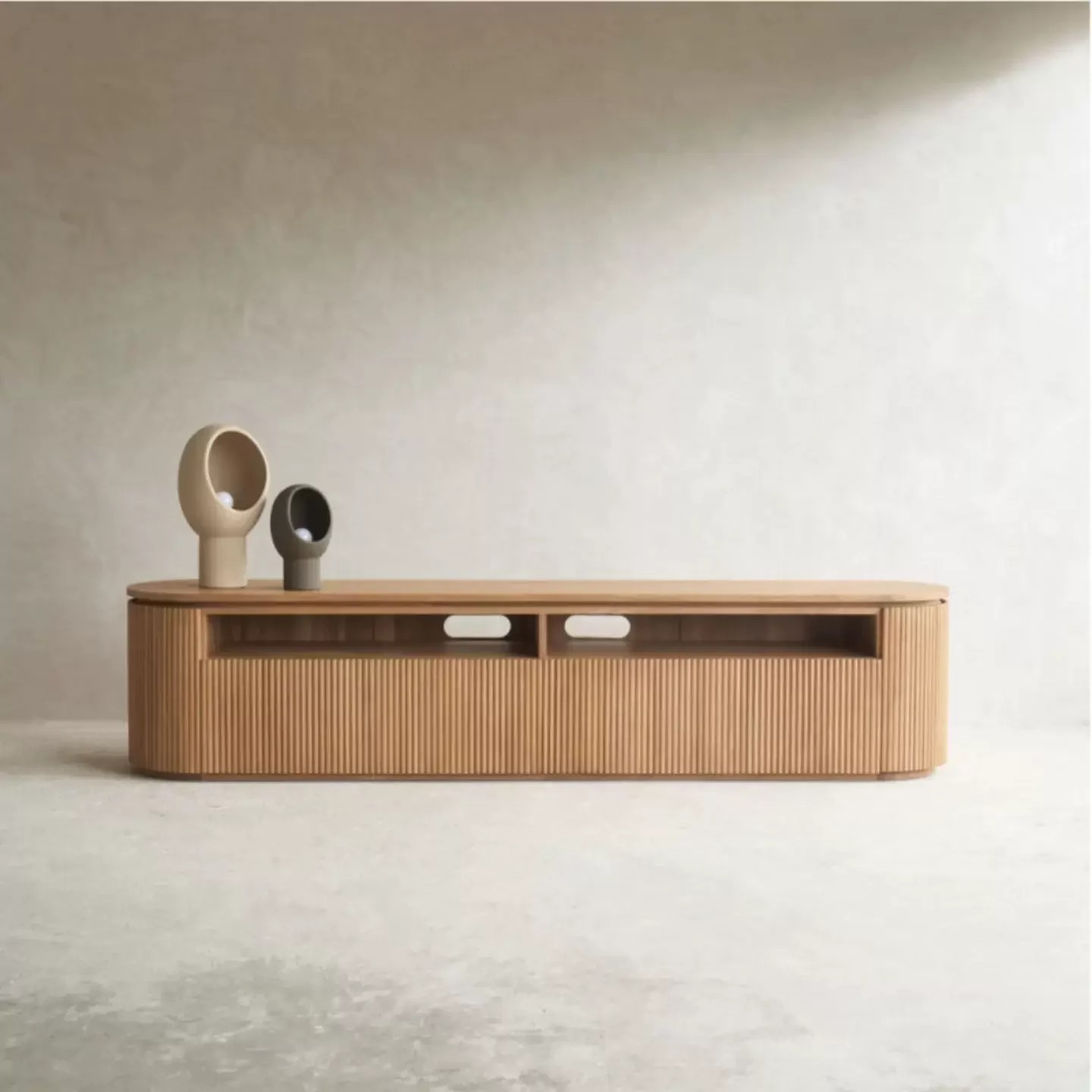 Curved Solid Wood TV Console lifestyle 1