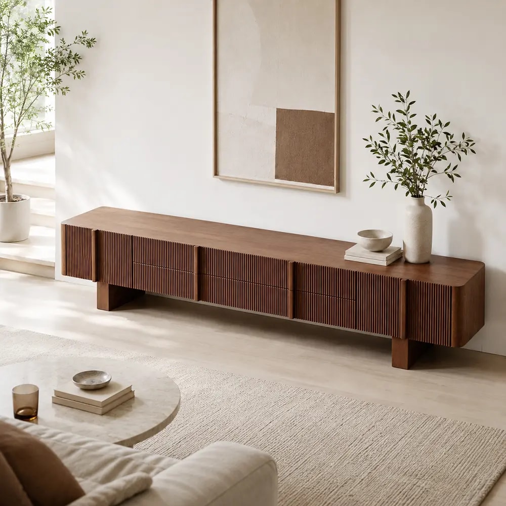 Minimalist Wood TV Stand lifestyle 2