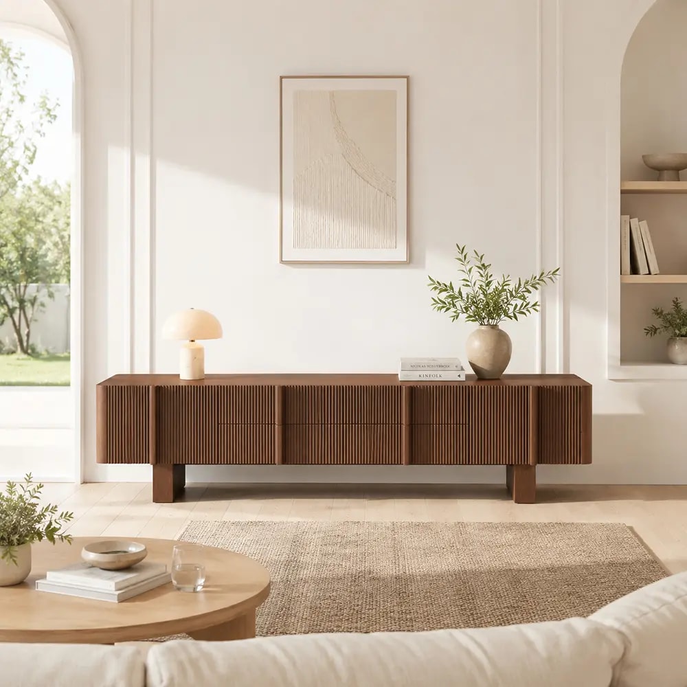 Minimalist Wood TV Stand lifestyle 1