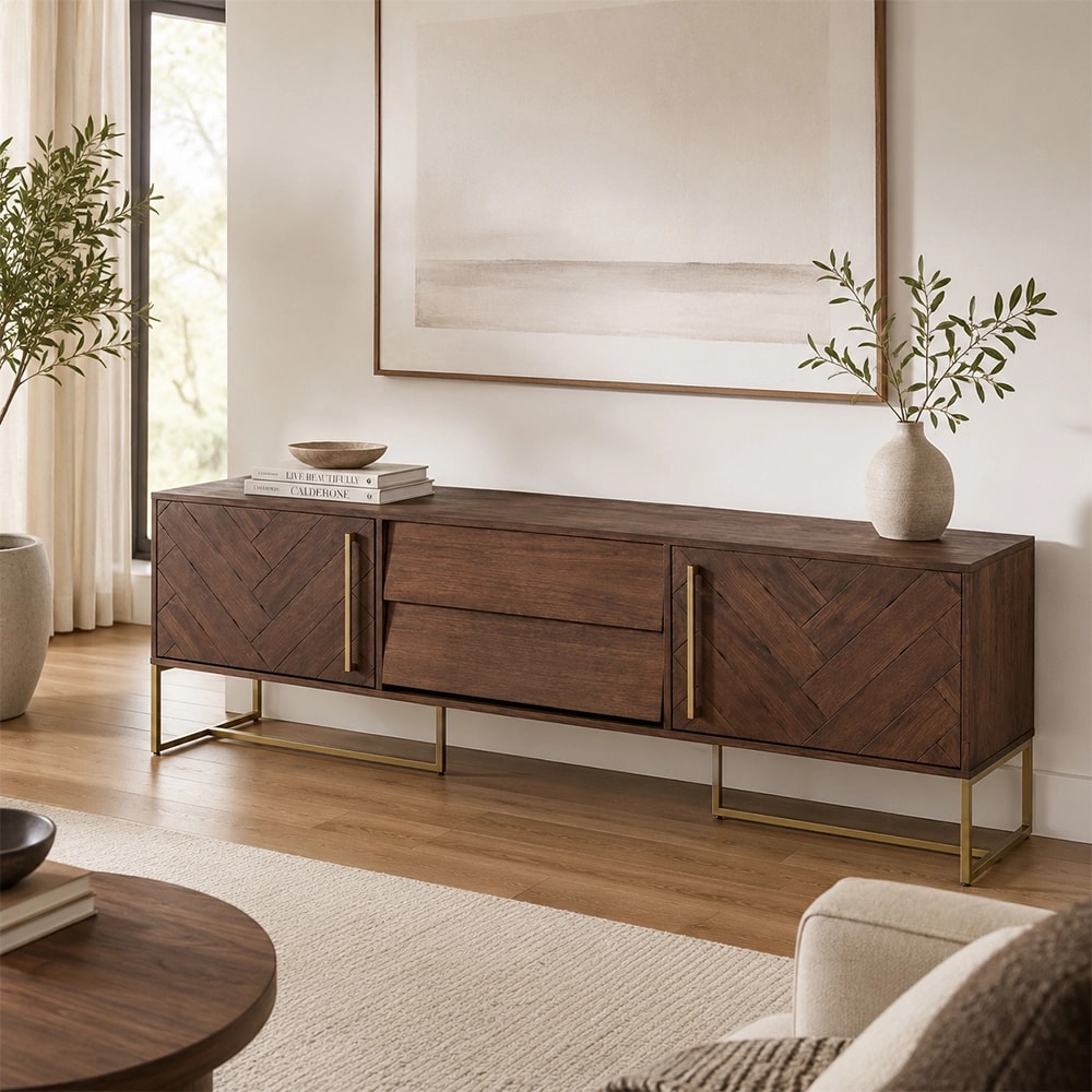 Herringbone Wood Media Console lifestyle 2