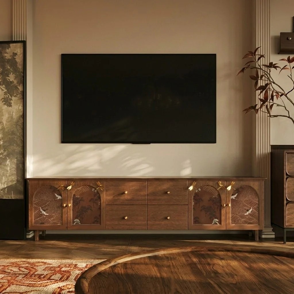 Vintage Solid Wood TV Storage Console lifestyle 1