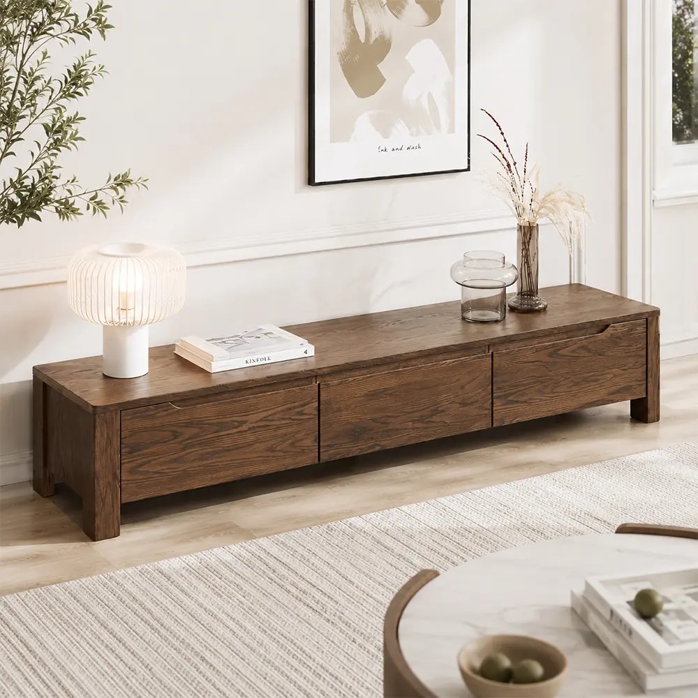 Solid Oak Modern TV Cabinet lifestyle 2