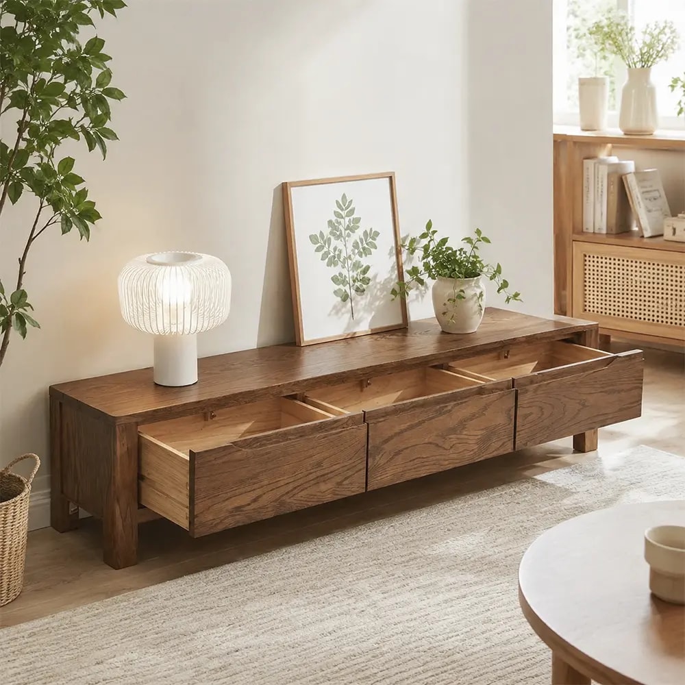 Solid Oak Modern TV Cabinet lifestyle 3