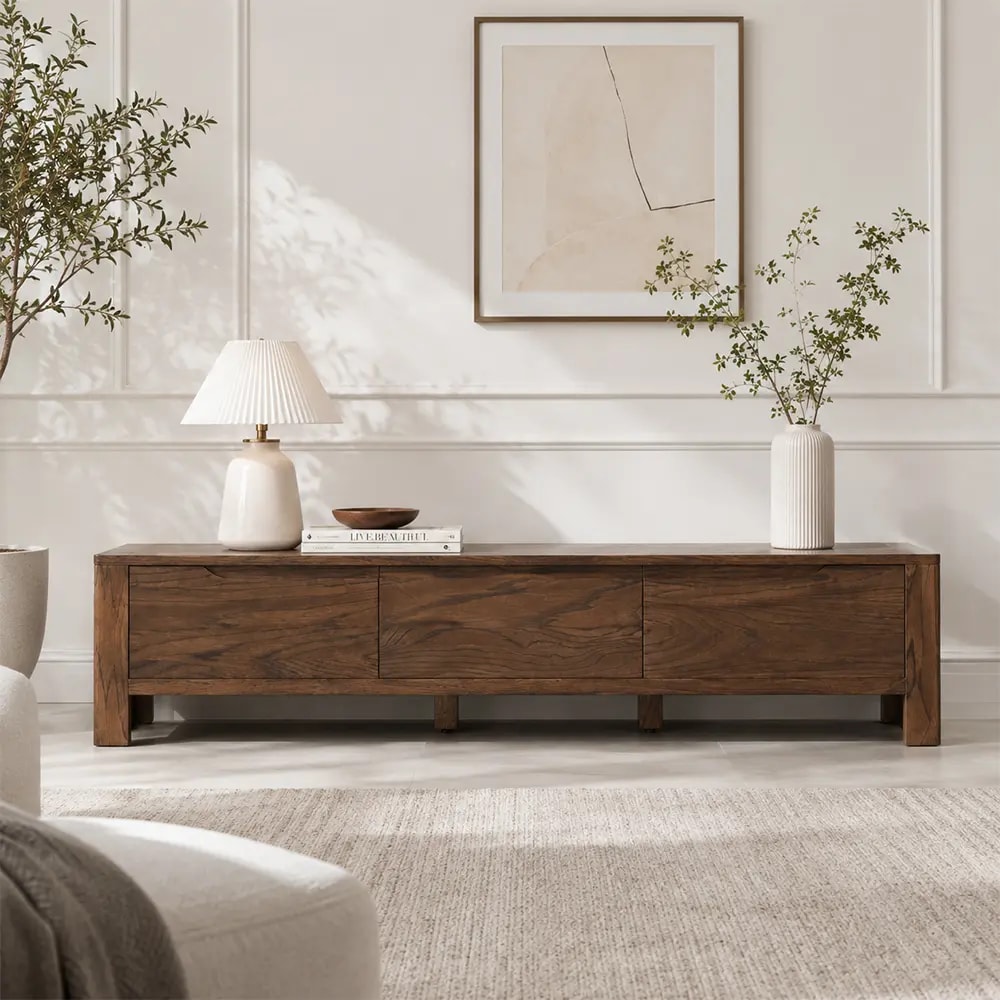 Solid Oak Modern TV Cabinet lifestyle 1