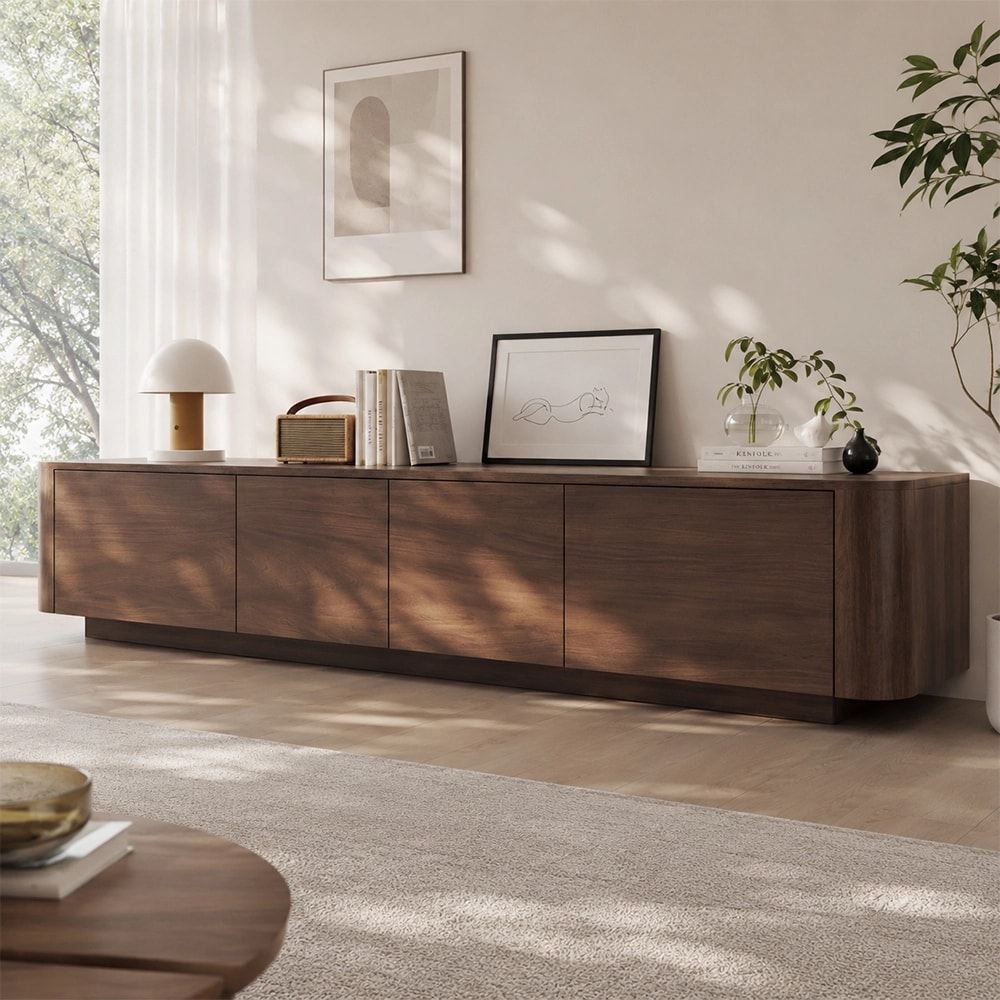 Solid Walnut Minimalist TV Console lifestyle 2