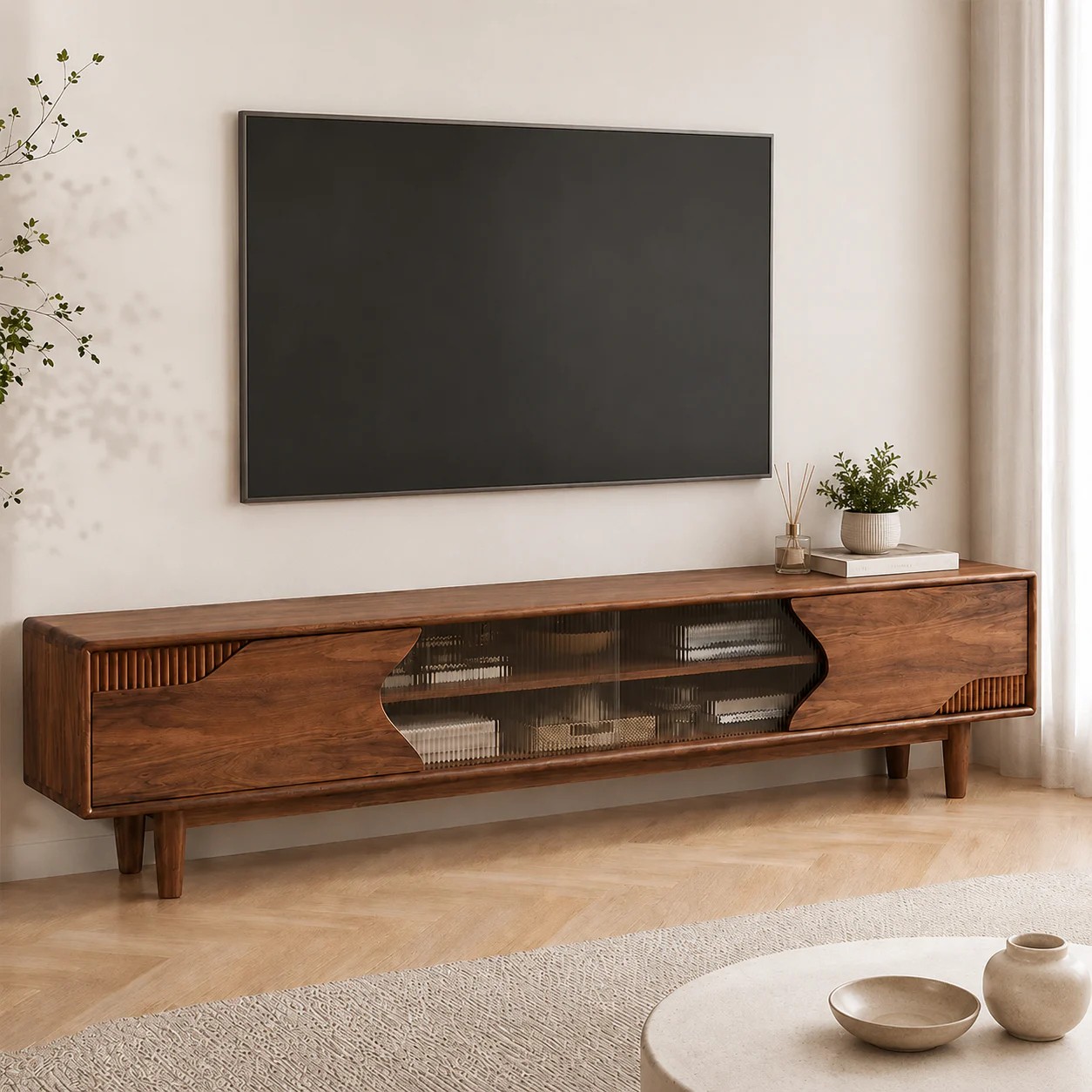 Mid-Century Walnut Media Console lifestyle 2