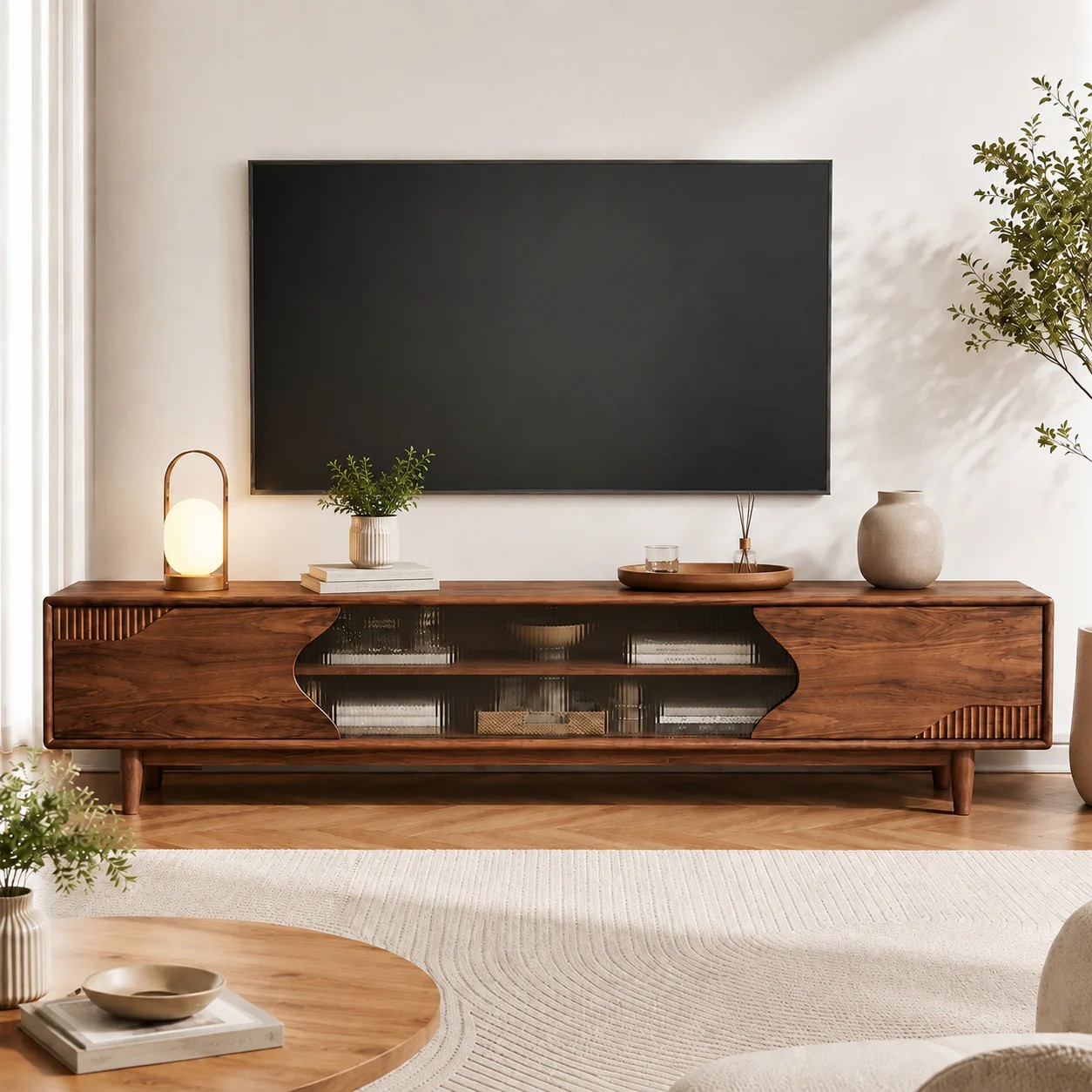 Mid-Century Walnut Media Console lifestyle 1