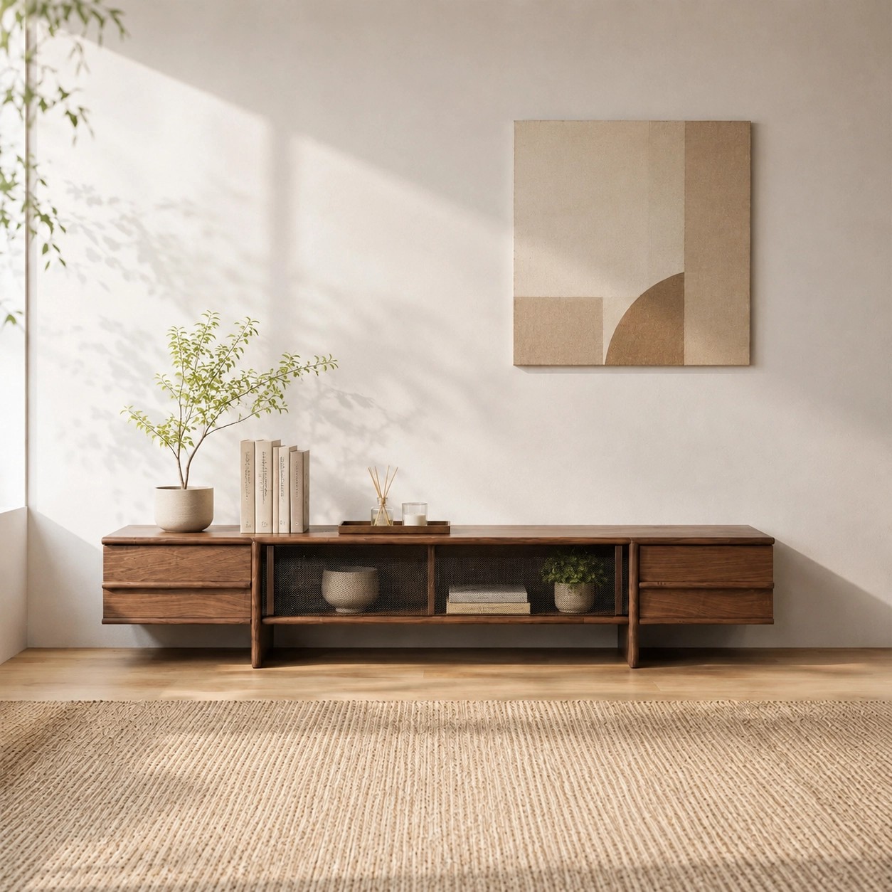 Solid Wood Sliding Door Media Console lifestyle 1