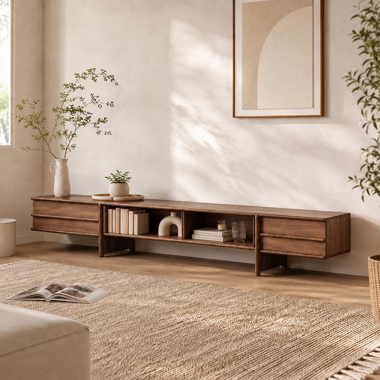 Solid Wood Sliding Door Media Console lifestyle 2