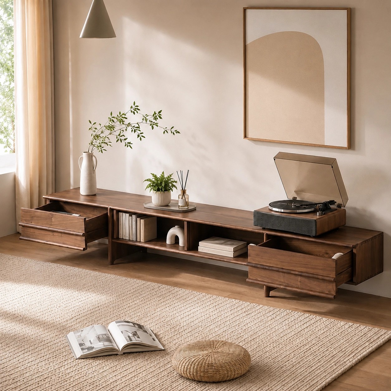 Solid Wood Sliding Door Media Console lifestyle 3