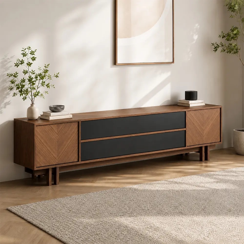 Walnut Color Block Media Console lifestyle 2