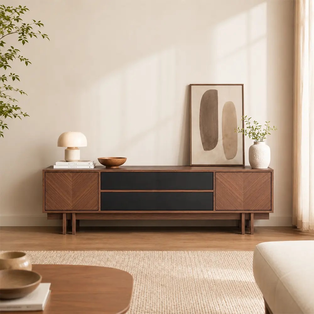 Walnut Color Block Media Console lifestyle 1