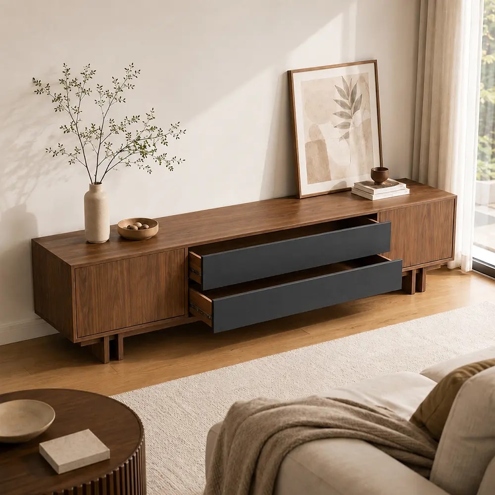 Walnut Color Block Media Console lifestyle 3