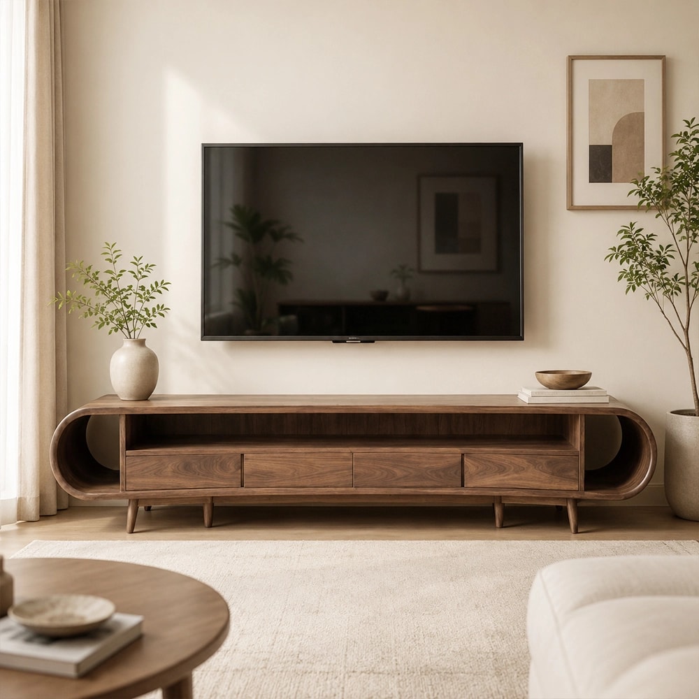 Black Walnut Minimalist TV Stand lifestyle 1
