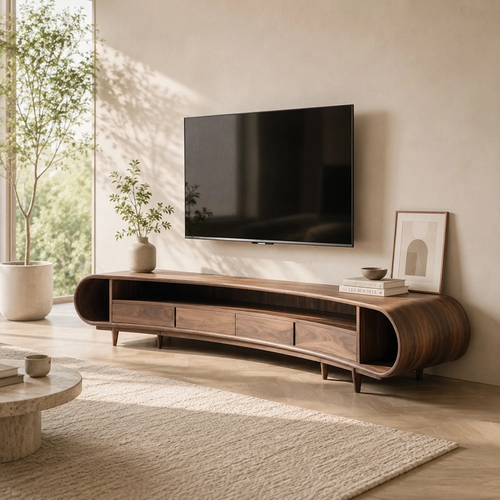 Black Walnut Minimalist TV Stand lifestyle 2