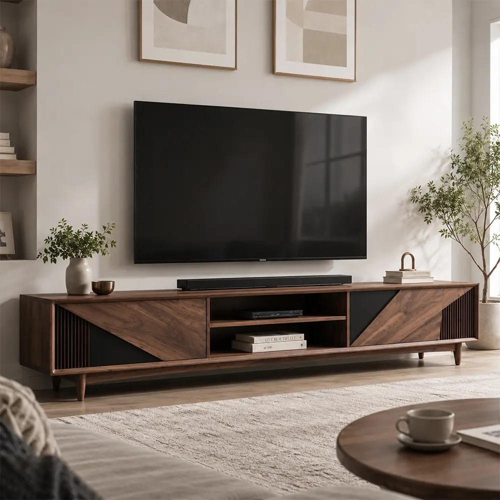 Solid Walnut Media Console lifestyle 2