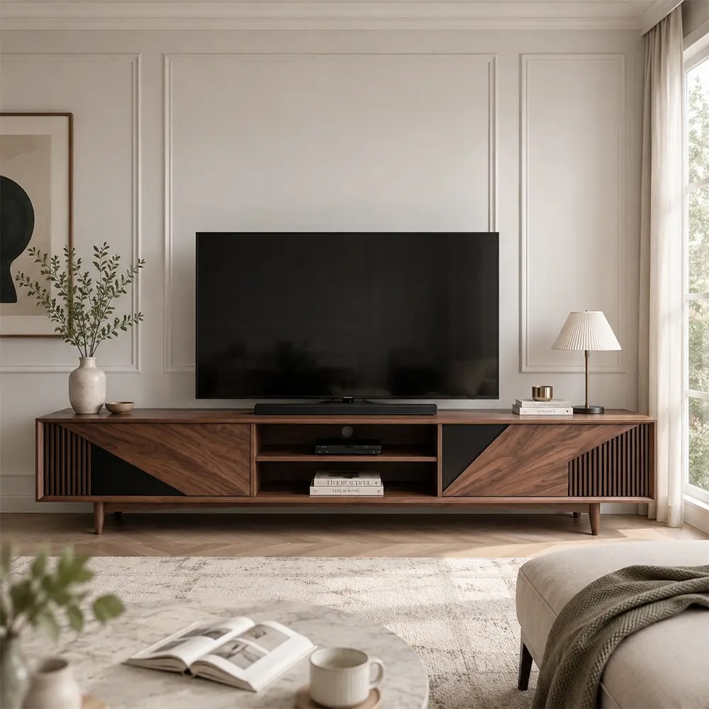 Solid Walnut Media Console lifestyle 1