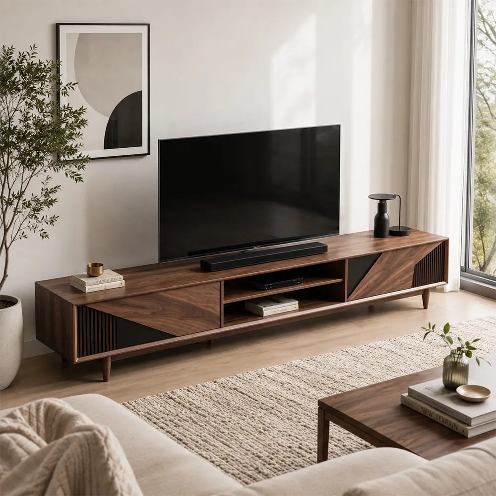 Solid Walnut Media Console lifestyle 3