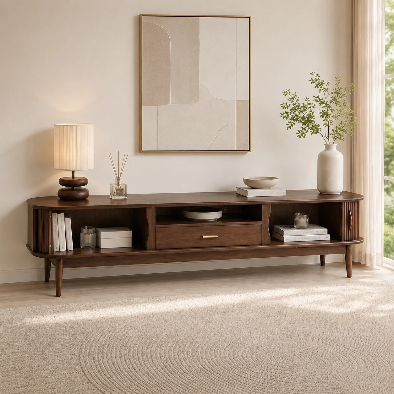Solid Walnut Sliding Door TV Console lifestyle 3