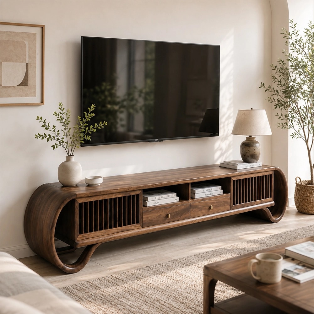 Black Walnut TV Stand with Rounded Edges lifestyle 2