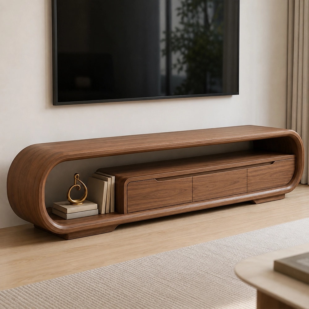 Curved Black Walnut TV Stand lifestyle 3