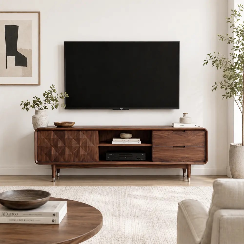 Minimalist Solid Wood TV Stand lifestyle 1