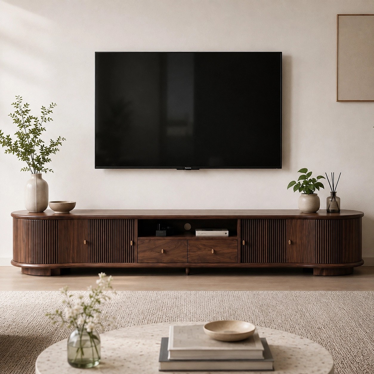 Solid Walnut Entertainment Console lifestyle 1