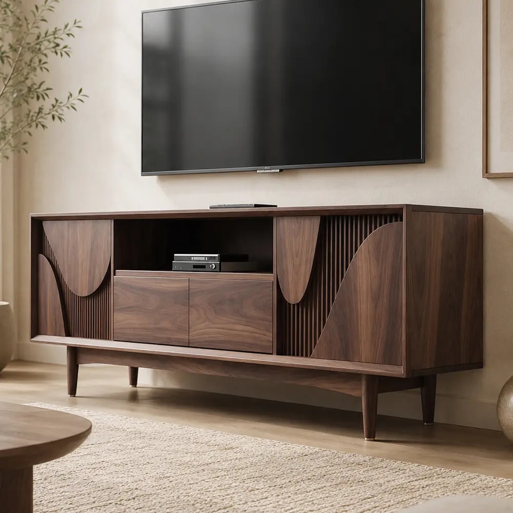 Retro Walnut Wood TV Console lifestyle 3