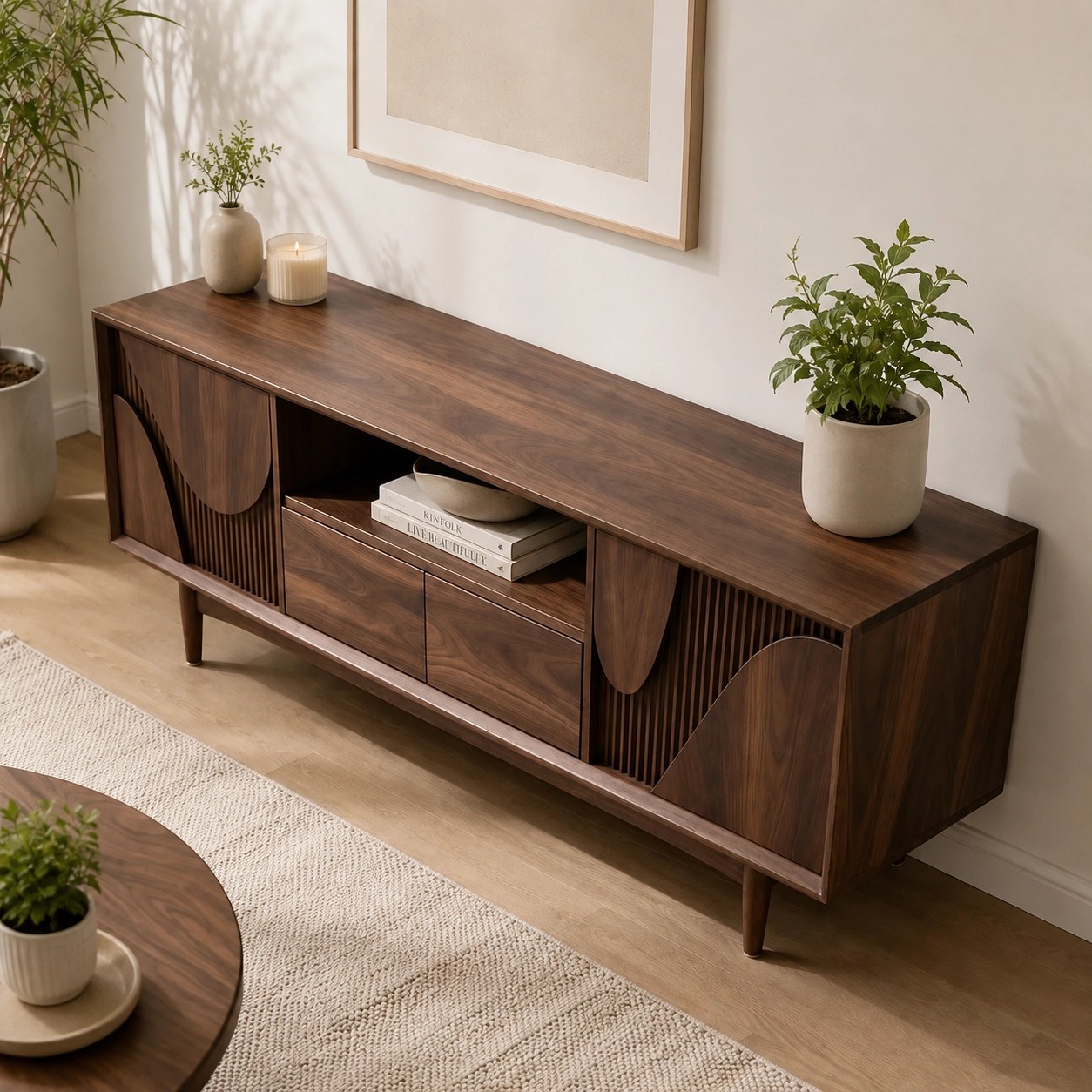 Retro Walnut Wood TV Console lifestyle 2