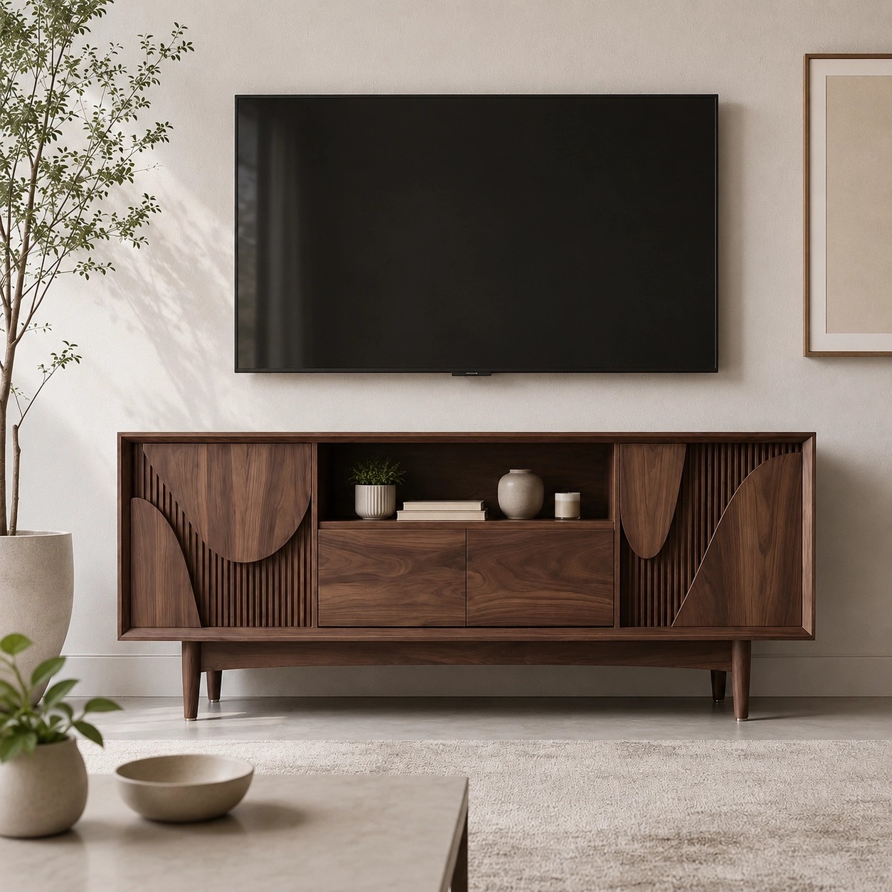Retro Walnut Wood TV Console lifestyle 1